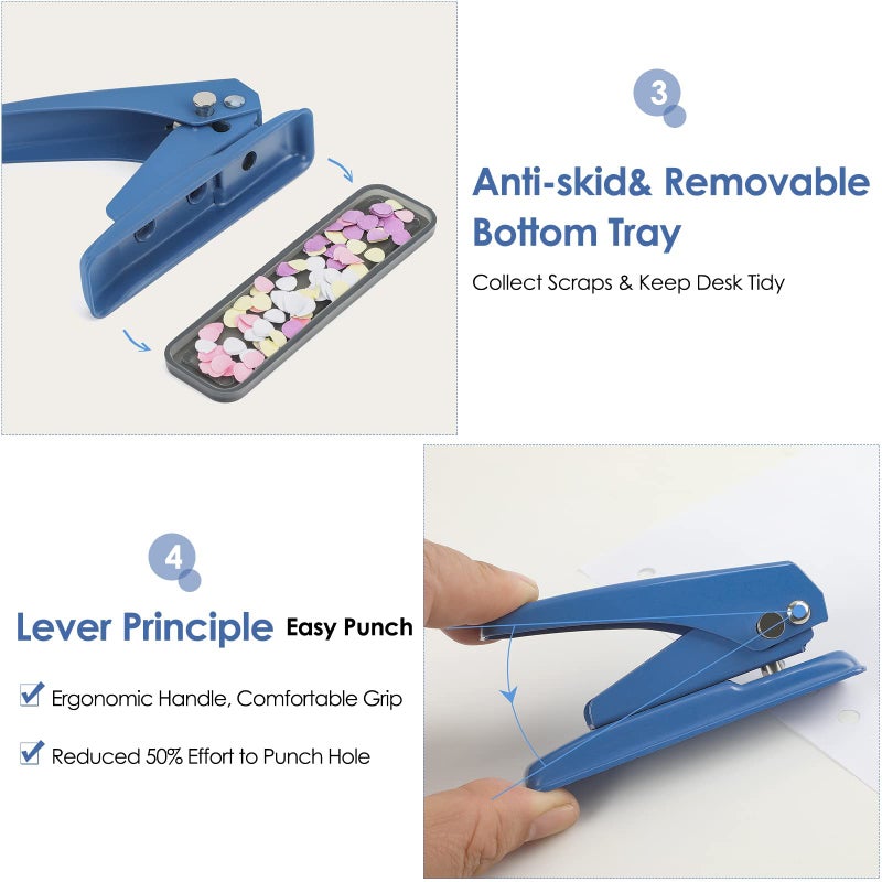 MROCO Single Hole Punch, 1/4" Hole Puncher, 20 Sheet Punch Capacity, Handheld with Non-Skid Base for Paper Chipboard Craft Paper and Art Project, Blue - Image 3